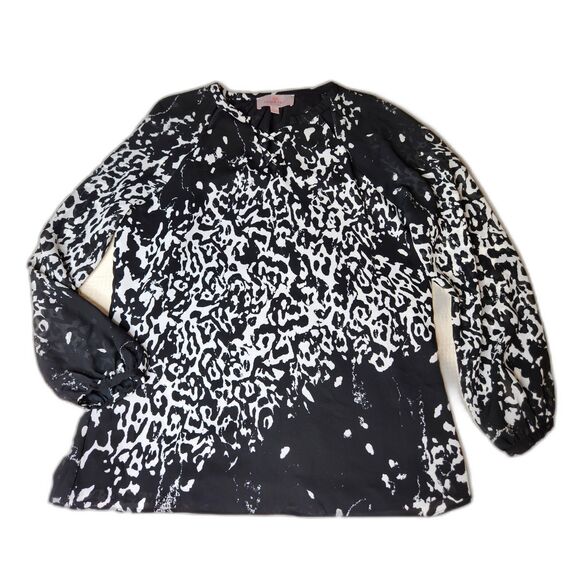 Laurie Felt Los Angeles Black White Abstract Leopard Print Tunic XS Mob Wife - Picture 2 of 7